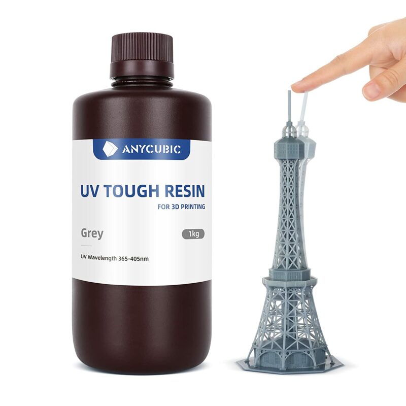 Anycubic UV Flexible Tough resin grayהינו שרף בעל קשיחות, גמישות טובה ויכולת כיפוף. ניתן להדפיס באמצעותו חלקים שניתן לכופף אך חזקים מספיק כדי לא להישבר