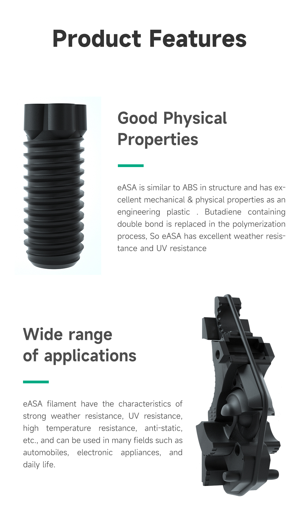 eSUN eASA ASA Filament 1KG Black 1.75mm for 3D Printer